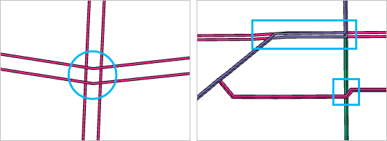 Examples of road intersections and overlaps