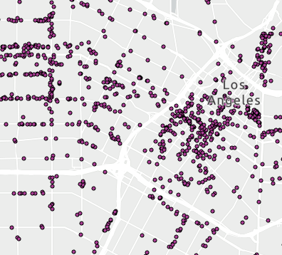 An animated map showing individual point symbols for restaurants dynamically clustered into groups