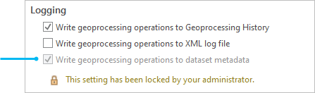 Logging section of the Options dialog box for geoprocessing