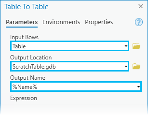 Table To Table tool dialog box