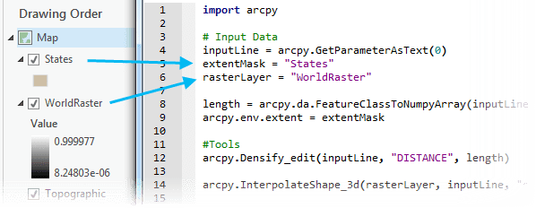 Layers used in Python script tool