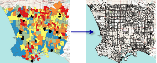 Los Angeles school zones (left) and block groups (right)
