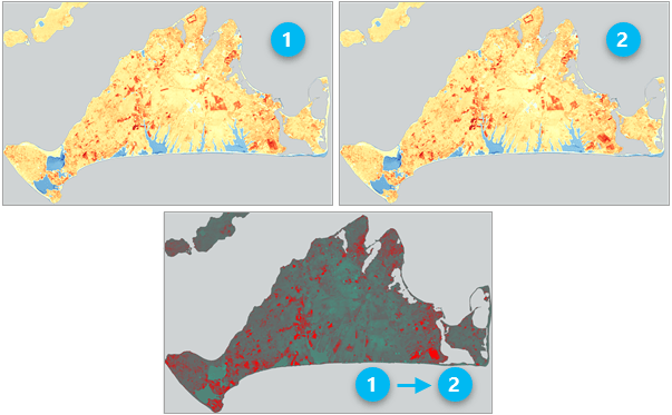 Pixel value change detection with a vegetation index