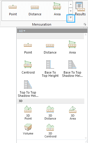 Mensuration tools available from the Mensuration drop-down arrow