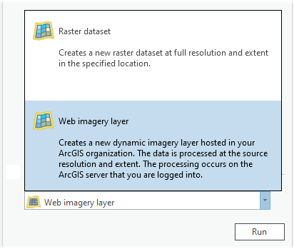 Web imagery layer option in the Output type drop-down list