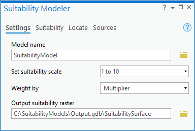 Settings tab of the Suitability Modeler pane