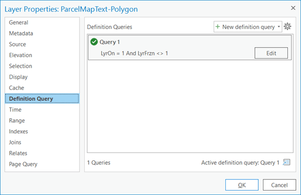 Definition Query tab on the Layer Properties pane