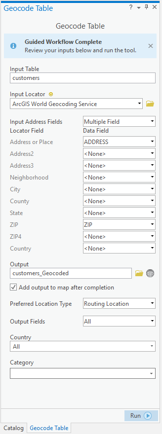 Geocode Table completed tool