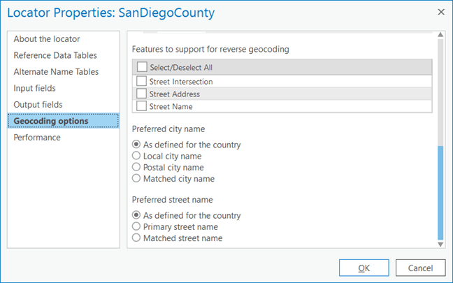 Geocoding options