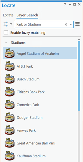 Enhanced layer search with the OR operator in the Locate pane