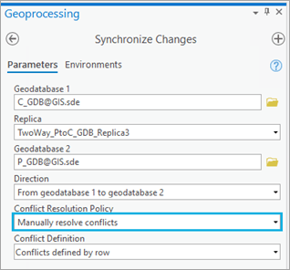 Manually resolve conflicts option for Conflict Resolution Policy in the Synchronize Changes tool