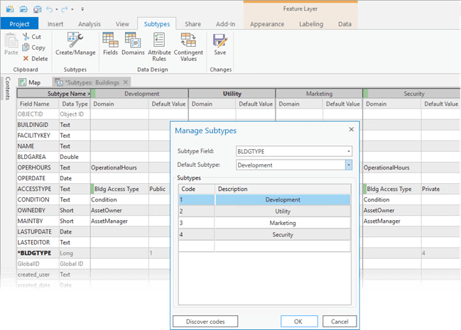 Creating subtypes on the BLDGTYPE field of the Building layer