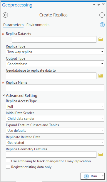 Create Replica geoprocessing tool