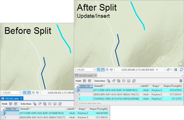 Before and after using the Update/Insert split model.