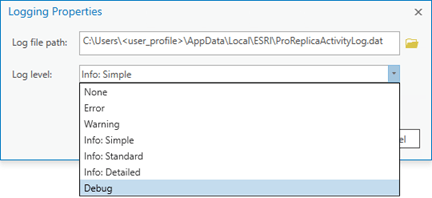 The log level can be set to debug on the Logging Properties dialog box.