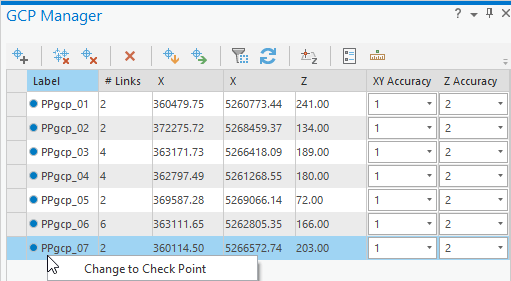 Change a GCP to a check point.