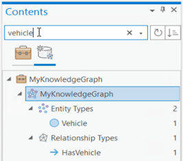 Search for specific entity and relationship types by name in the Contents pane.