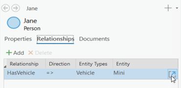 Hover over a relationship or a related entity to see the Open button.