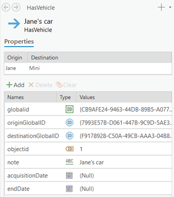 View a relationship's properties in the details panel in the investigation.