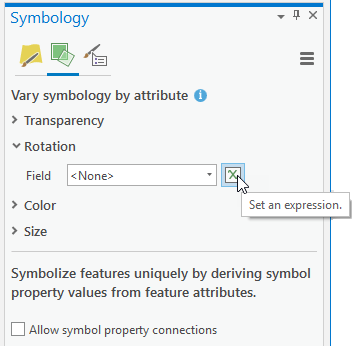 Rotation section on the Vary symbology by attribute tab