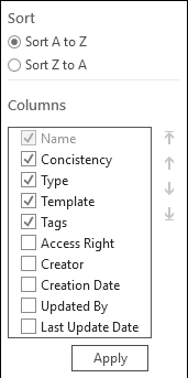 Columns to allow sorting the diagram list