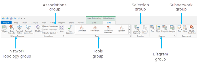 Data tab on the Utility Network tab