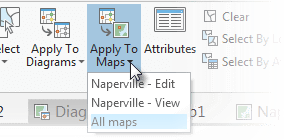 Apply To Maps drop-down list on Network Diagram ribbon