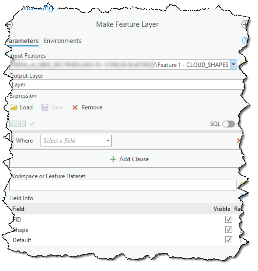 NITF supported parameters in the Make Feature Layer geoprocessing tool dialog box