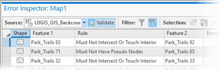 Validation errors displayed in the Error Inspector table