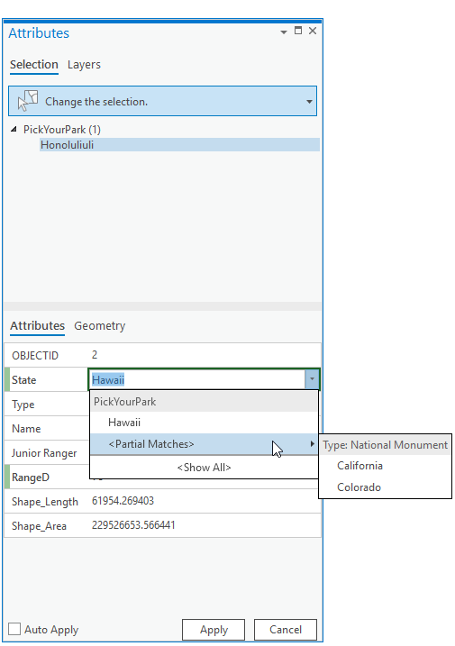 Attributes pane contingent values