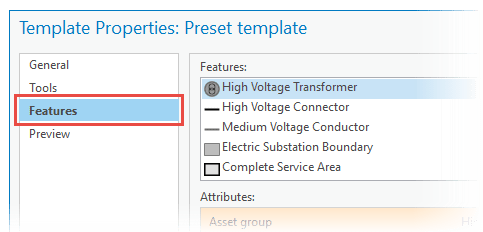 Preset template Features tab