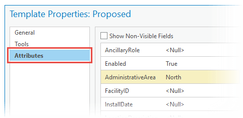 Feature template Attributes tab