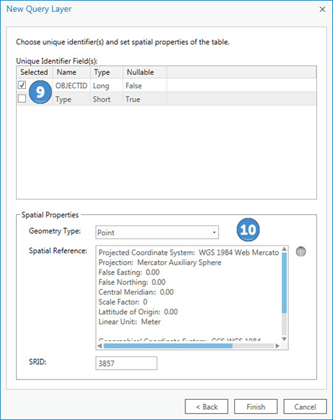 Specify the unique ID, geometry type, and coordinate system for the spatial reference.