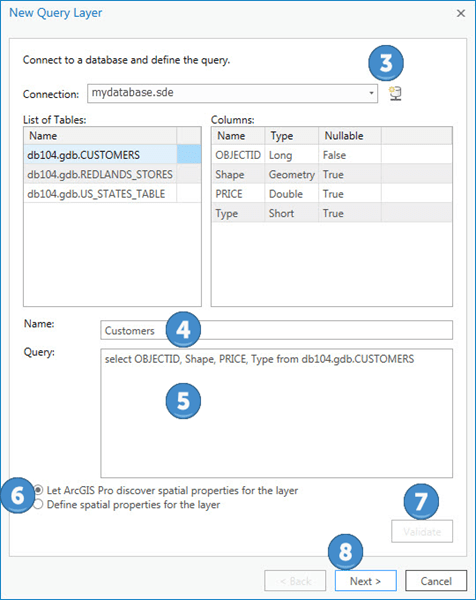 Connect to a database and define the SQL query for the new query layer.