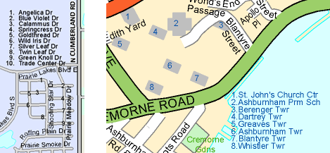 Key numbering used to label streets and buildings