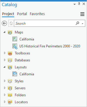 The Catalog pane with the Project tab selected