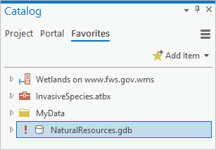 An inaccessible favorite item in the Catalog pane.