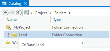 Invalid folder connection in a catalog view