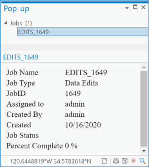 Pop-up pane with basic job properties