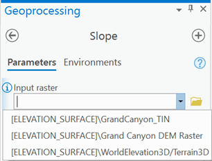 Select an elevation surface from the drop-down list of layers for the input parameter.