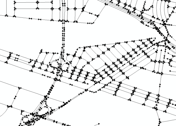 Raw street data showing endpoints at every intersection and, in some cases, along a street segment