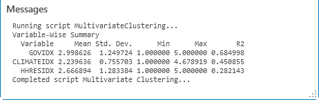Multivariate Clustering messages window
