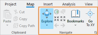 Map tab on the ribbon with the Explore tool selected