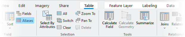 The contextual Table tab on the ribbon