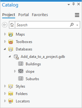 Catalog pane with Databases folder expanded