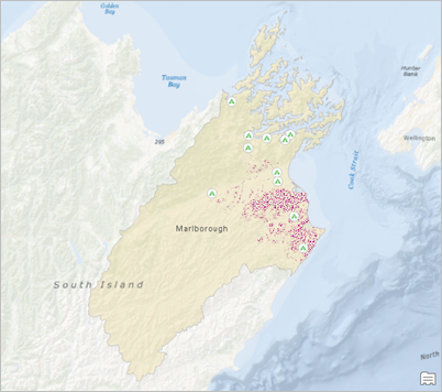 Map showing the Marlborough region of New Zealand