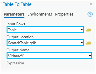 Table To Table tool dialog box