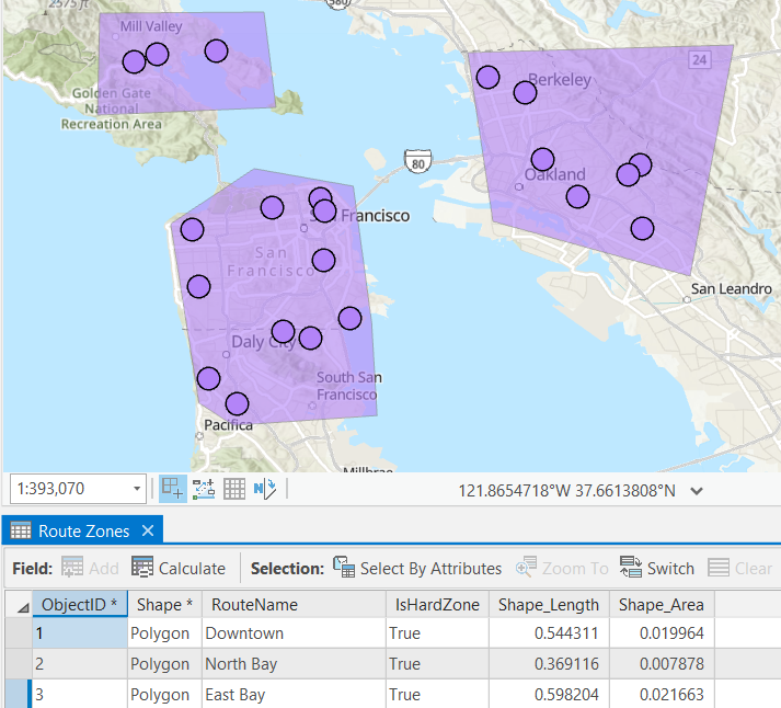 Route zone created for East Bay and North Bay.