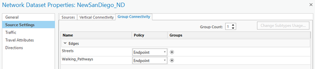 The Group Connectivity tab in the Network Dataset Properties