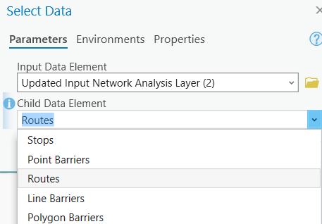Select the sub-layer from the child data element drop-down